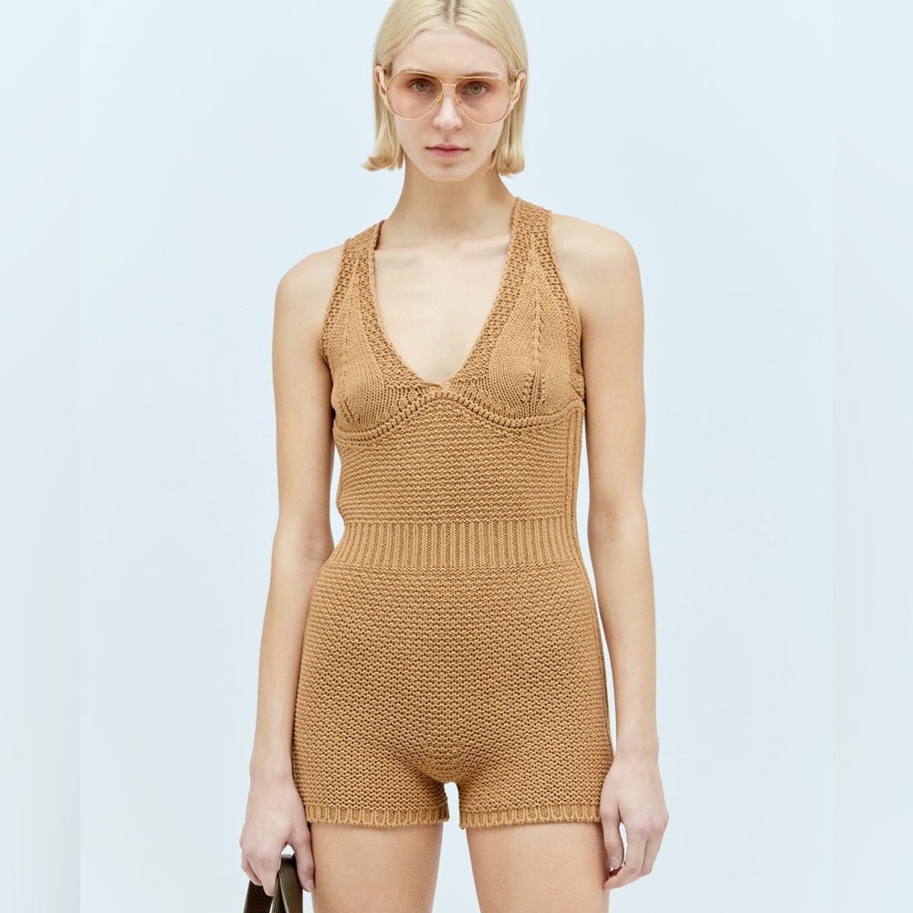 MaxMara Tan Knit Sleeveless Romper